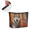 Dwrepo Makeup Bag Large Capacity Travel Makeup Bag PU Leather Cosmetic Bag for Women Autumn Animals Wolf Toiletry Bag Portable Zipper Makeup Organizer, white view 4