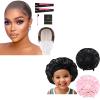2pcs Black & Pink Kids Satin Bonnet with Brown Wig Grip Cap view 1