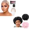 2pcs Black & Pink Kids Satin Bonnet with Light Brown Wig Grip Cap view 1