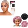 2pcs Black & Rosegold Kids Satin Bonnet with Light Brown Wig Grip Cap view 1