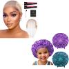 2pcs Purple& Teal Kids Satin Bonnet with Light Brown Wig Grip Cap view 1