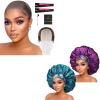 2pcs Extra Large Purple & Teal Satin Bonnet with Brwon Wig Grip Cap view 1