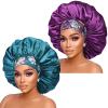 2pcs Extra Large Purple & Teal Satin Bonnet with Light Brown Wig Grip Cap view 2