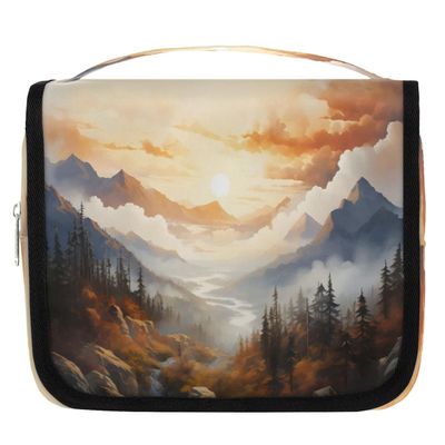 Gublec Hanging Travel Toiletry Bag Forest Mountain Toiletry Bags with Hanging Hook Portable Cosmetic Bag Makeup Organizer for Travel Business Trip
