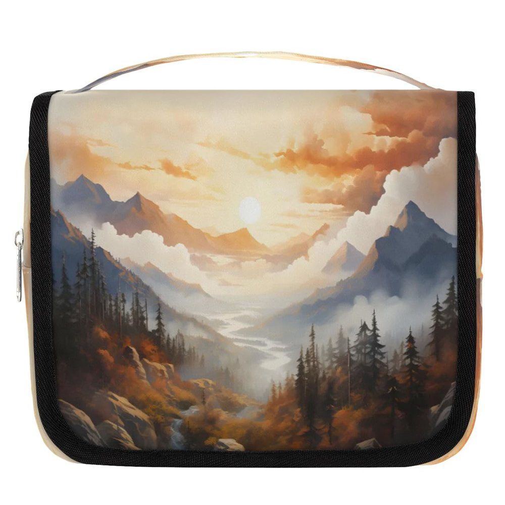 Gublec Hanging Travel Toiletry Bag Forest Mountain Toiletry Bags with Hanging Hook Portable Cosmetic Bag Makeup Organizer for Travel Business Trip