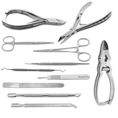 Chiropody Podiatry Set Nail Nippers Ingrown Clippers Toenail Removal Cuticle Pusher Gauge, Nailcare Tools Set by INSTUMAX 11Pcs