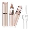Facial Hair Removal Eyebrow Trimmer - Facial Shaver Device 2 in 1 Remover for Face Peach Fuzz Eyebrow Nose Ear Hair Chin Lips Armpit with LED Light Rechargeable for Women Men Travel Size (Gold) view 1