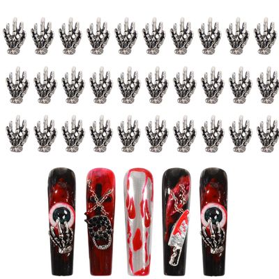 BAIYIYI Halloween Nail Charms for 3D Nail Art - 30Pcs Metal Alloy Skeleton Hand Nail Art Charm Vintage Punk Skeleton Claw Halloween Nail Art Rhinestones Design Jewelry Decor for DIY Nail Art Craft
