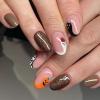 Halloween Press on Nails Short Almond Brown Fake Nails Ghost Mummy Cat Nail Tip False Nails with Designs Glitter Glossy Glue on Fall Acrylic Artificial Nail for Women Girls 24Pcs view 1