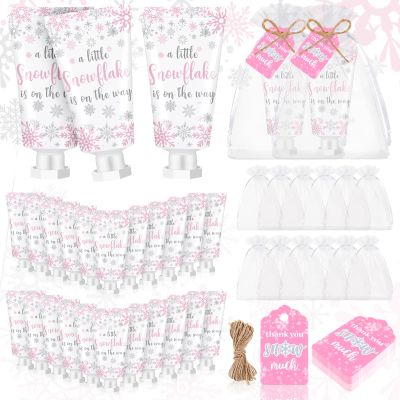 Dansib 48 Sets Winter Baby Shower Hand Cream Gift Party Favors for Guests Gift Bulk Mini Travel Size Hand Lotion Set for Guests(Snowflake)
