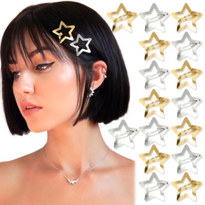 NAISKA Gold & Silver Star Hair Clips 20PCS - Non-Slip Metal Alloy Barrettes, 2000s Y2K Hair Accessories for Women and Girls