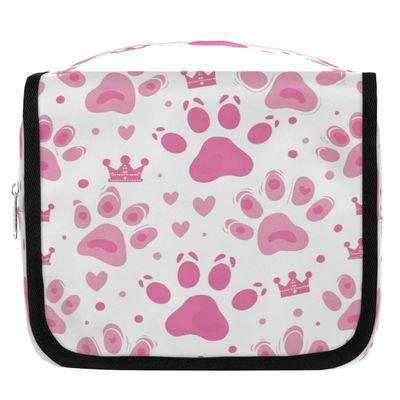 Gublec Hanging Travel Toiletry Bag Dog Paw Print Theme Toiletry Bags with Hanging Hook Portable Cosmetic Bag Makeup Organizer for Travel Business Trip