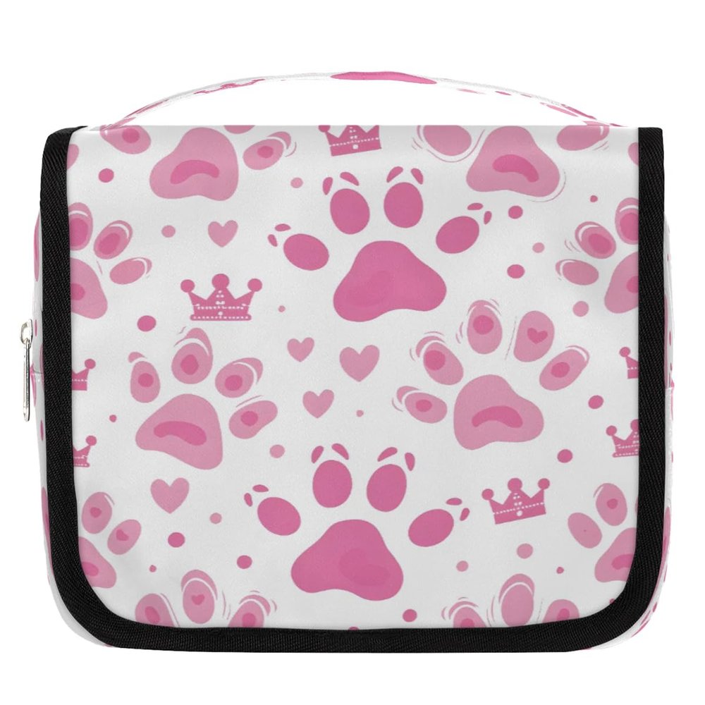 Gublec Hanging Travel Toiletry Bag Dog Paw Print Theme Toiletry Bags with Hanging Hook Portable Cosmetic Bag Makeup Organizer for Travel Business Trip