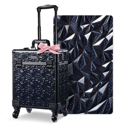 BYOOTIQUE Rolling Makeup Train Case on Wheels Large Cosmetic Travel Organizer Eyelash Storage Box for Nail Tech Beauty Salon Manicurist Barbershop,Mermaid Black