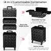 BYOOTIQUE 4in1 Rolling Makeup Train Case on Wheels Large Cosmetic Travel Organizer Eyelash Storage Box for Nail Tech Beauty Salon Manicurist Barbershop,Mermaid Black view 3