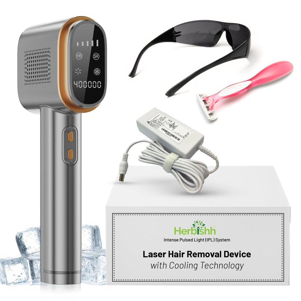 Herbishh IPL Laser Hair Removal Device, Painless Cooling Technology- 400,000 Flashes, Hair Removal Machine with 5 Intensity Levels, Skin Sensor & Dual Flash Modes- Manual & Auto, For Face & Body, Gray