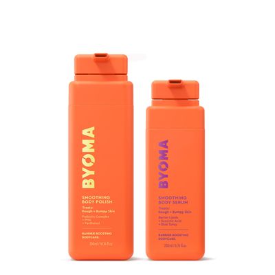 BYOMA Smoothing Body Serum & Polish Bundle  For Breakouts & Textured Skin  Exfoliating + Soothing with PHA, Succinic Acid & Blue Tansy  Skin Barrier Support  10.4 fl oz + 6.76 fl oz