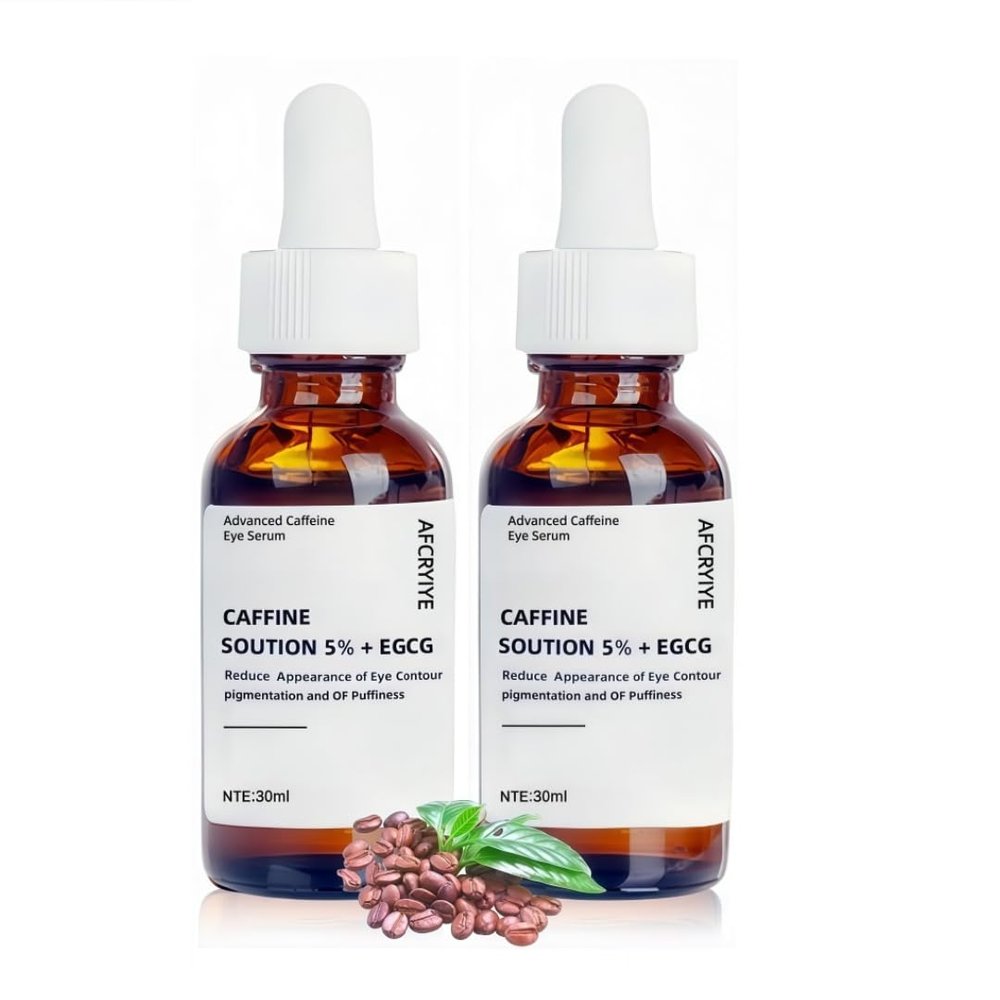 Caffeine Solution 5% + EGCG, Caffeine Eye Serum For Face, Moisturizing Under Eye Solution For Reduces Dark Circles & Puffiness, 30ML (1, 2PC)