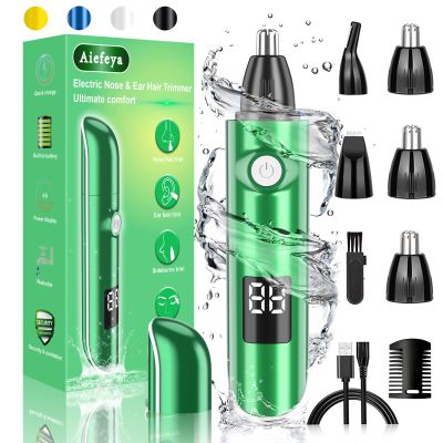 Aiefeya Nose & Facial Hair Trimmer - Painless Eyebrow & Nose Trimmer for Men & Women, IPX7 Waterproof, USB Rechargeable, Easy Cleaning, All-in-One (Green)