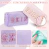4 Pcs Travel Toiletry Bags for Women Preppy Makeup Bags Organizer Face Skin Hair Stuff Chenille Letter Pouch with Zipper Aesthetic Waterproof Skin care Hair Bag for Women Gifts view 2