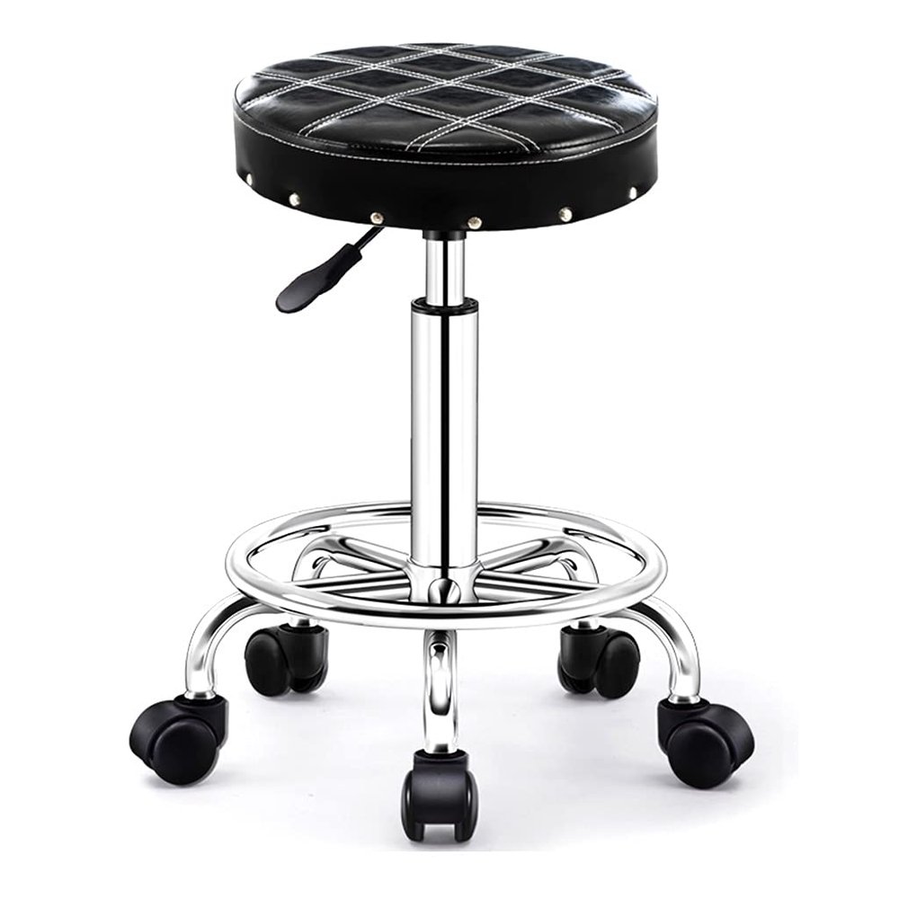 Rolling Shop Stool with Wheels, Swivel Salon Stool Chair Adjustable Drafting Stool,Work Bench Stool, Massage Spa Tattoo Photography Stool with 2-Layer Sponge Wider S BlackBlack
