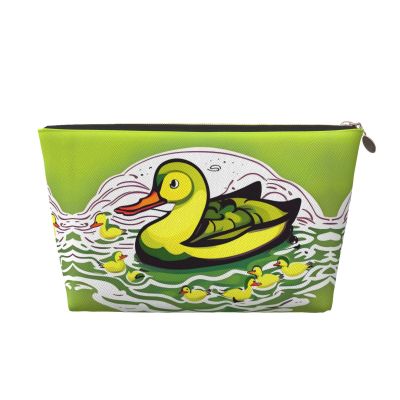 Gold Leather Travel Toiletry Bag  Duck Flock Game Large Zipper Pouch, Pack With Multiple Uses For Daily Needs  Soft And Strong