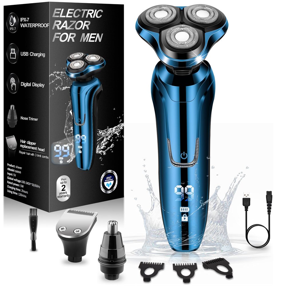 Electric Razor for Men, Shaver for Men Face,Waterproof Wet Dry Electric Shavers LED Display Cordless with Rechargeable Nose Hair Trimmer and Beard Trimmer,Prtable Travel Men's Razors