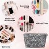 Fores Gold Leather Travel Toiletry Bag - Versatile Silver Sequin Sparkle Pattern Cosmetic Makeup And Accessories Organizer, Zipper Pouch view 2