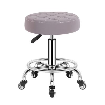 SGeneE Swivel Massage Salon Stool with Footrest, Round Rolling Stool Beauty Spa Chair, Adjustable Height PU Leather Bar Stool for Hairdressing Manicure Tattoo Barber Hairdr GreyA