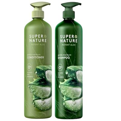 (1 PACK) Super Nature Potent Aloe Moisturizing (1) Shampoos and (1) Conditioners, 30 fl oz + XALEZ TM Microtex Towel, Bronze