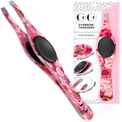 Professional Tweezers for Facial Hair Removal for Women, Sharp Tweezers for Men, Slant Point Tip Plucks and Shapes with Precision, Use for Eyebrows, Splinter, First-aid and Ingrown Hair Removal, Rose