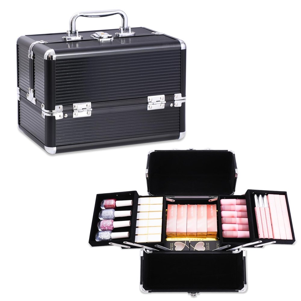 Buanson Cosmetic Train Cases,6.69""x6.69""x9.84"" (Black)