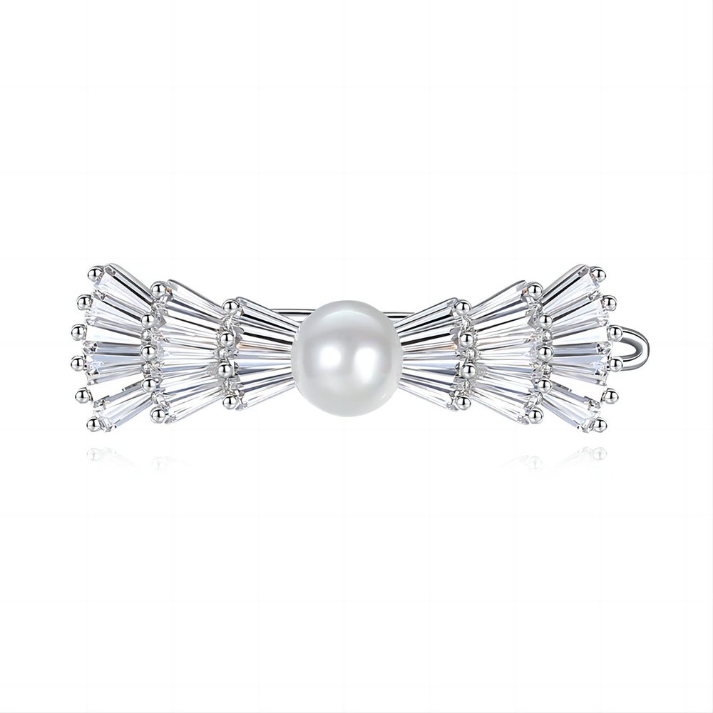 925 Sterling Silver Pearl Hair Clip, Women's Sterling Silver Frog Clasp Zirconia Hair Clip