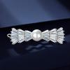 925 Sterling Silver Pearl Hair Clip, Women's Sterling Silver Frog Clasp Zirconia Hair Clip view 4