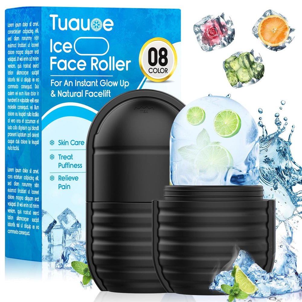 1Pcs Ice Roller for Face, Ice Face Roller, Reusable Silicone Ice Mold for Face, Facial Beauty Ice Roller Skin Care Tools for Shrink Pores Anti Wrinkle Reduce Puffiness (Black)