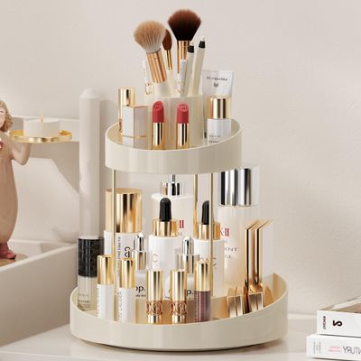 Siehpa3 Makeup Organizer 360 Degree Rotating Adjustable Cosmetic Storage Spinning Display Case with 3 Layers 8 Slots Large Capacity for Makeup Brushes, Skincare (White)