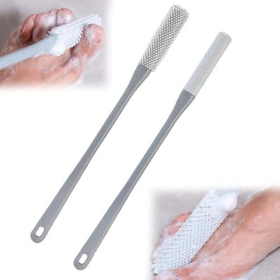 Toe Gap Cleaning Brush, 2/4PCS Long Handled Silicone Toe Crevice Cleaning Brush & Exfoliating Brush, Shower Foot Scrubber Ergonomic Handle (2PCS-A)