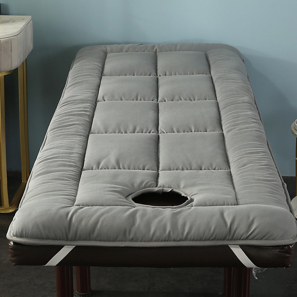 Spa Massage Table Pad with Face Hole Beauty Massage SPA Table Padding Topper Salon Bed Mattress Lash Bed Cover with Elastic Band Washable Square Round Trapezoidal Head,Gray(t),180 * 60cm