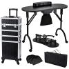 Faquenc Foldable Nail Table Manicure Desk with Dust Collector + 4 in 1 Rolling Makeup Train Case for Mobile Stylist Artists Nail Salon Cart Trunk Black view 1