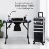 Faquenc Foldable Nail Table Manicure Desk with Dust Collector + 4 in 1 Rolling Makeup Train Case for Mobile Stylist Artists Nail Salon Cart Trunk Black view 2
