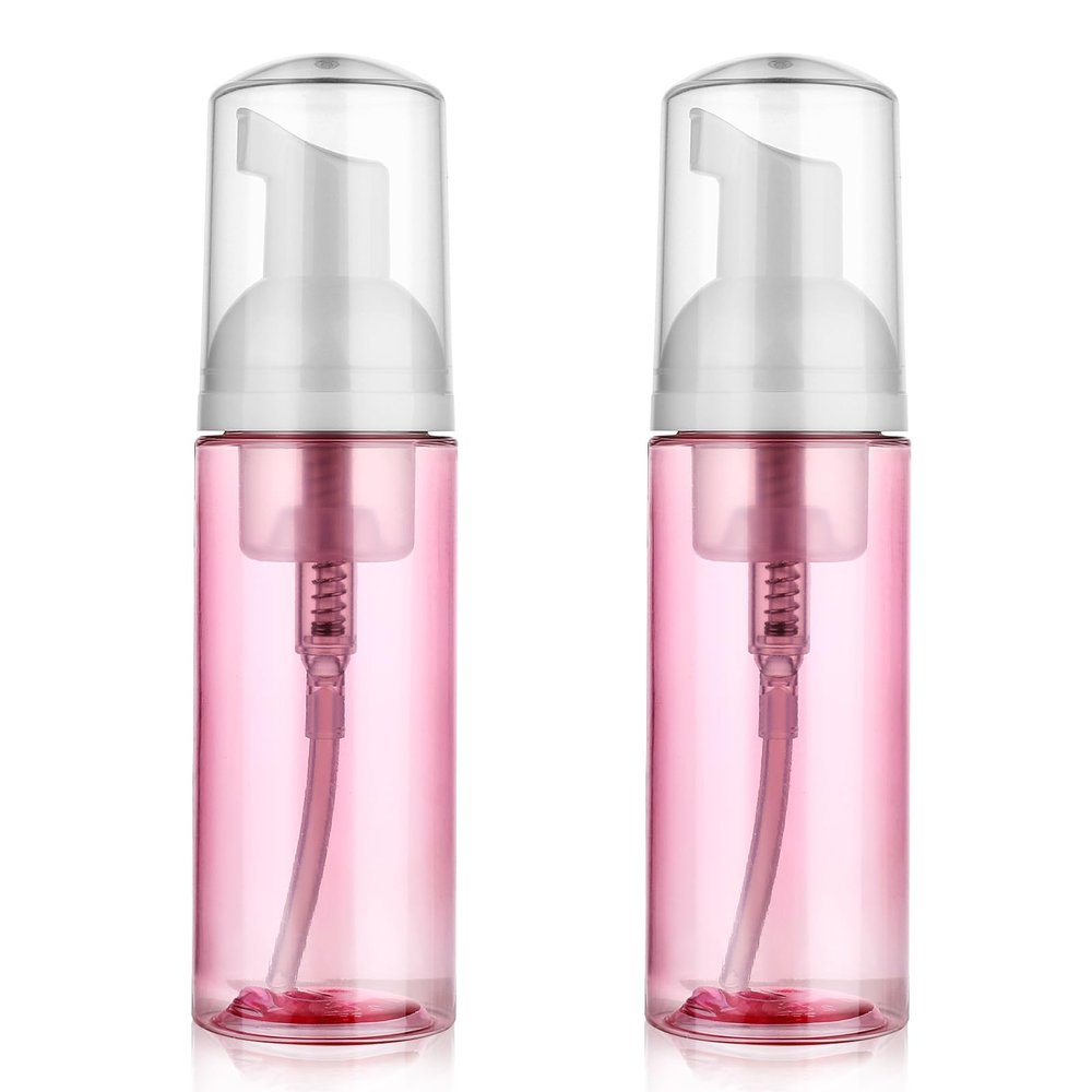 2 Pack Foam Pump Bottle Travel 60 ml/2 oz Mousse Foam Soap Bottle Clear Plastic Small Foaming Soap Dispenser Mini Empty Refillable Pump Containers for Face Wash Lash Shampoo Skin Care