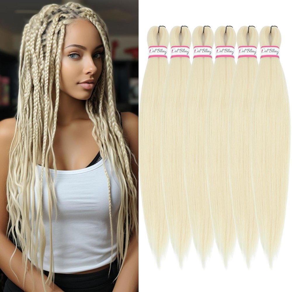 Blonde Braiding Hair, 22 Inch 6 Pack Pre Stretched Braiding Hair For Braiding Women Hair, Prestretched Braiding Hair For Knotless Braid, Soft Yaki Synthetic Hair For Crochet Braids(22in,6bundle,613#)