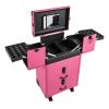 Hanmorfarbi Rolling Makeup Train Case, Cosmetic Trolley Organizer, Travel Case Lockable Salon Barber Case Traveling Cart Trunk with 4 universal Wheels (2 with brakes), 4 retractable trays (Rose) view 1