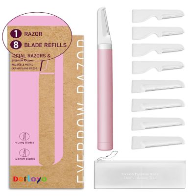 Dermaplane Razor - Facial Hair Removal Tool with 8 Refill Blades, Exfoliating Dermaplaning Tool for Face, Eyebrow Razor with Safety Cover, Face Shaver for Women (Pink)