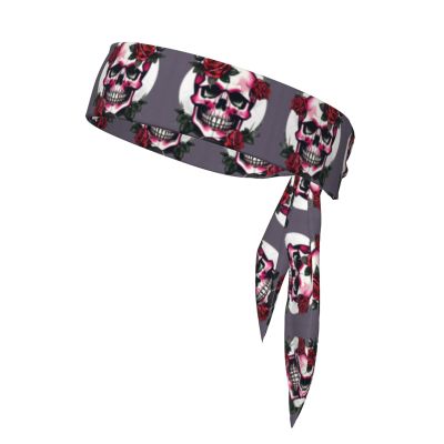 YQxwJL Rose Skull Print Head Tie Headbands For Men Women, Adjustable Bandana Sweatbands Hair Wrap Bands For Sports