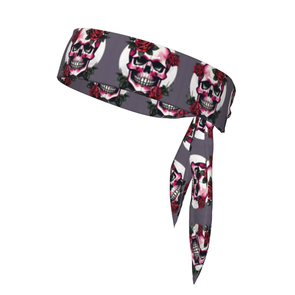 YQxwJL Rose Skull Print Head Tie Headbands For Men Women, Adjustable Bandana Sweatbands Hair Wrap Bands For Sports