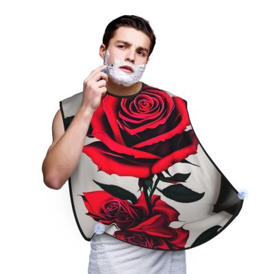 NOUZU Red Rose Print Beard Bib Apron For Men, Beard Hair Catcher For Men Shaving Trimming,Beard Cape Cloth