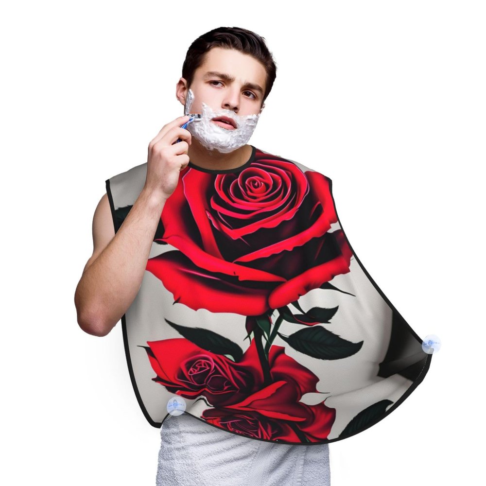 NOUZU Red Rose Print Beard Bib Apron For Men, Beard Hair Catcher For Men Shaving Trimming,Beard Cape Cloth