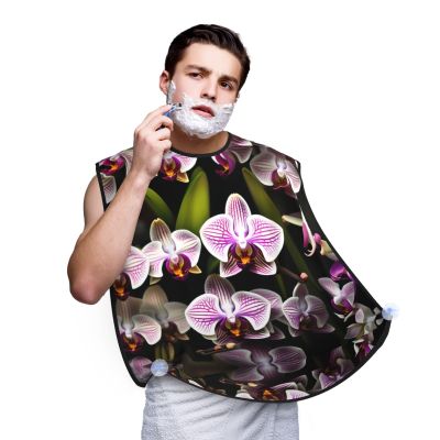 NOUZU Orchids Print Beard Bib Apron For Men, Beard Hair Catcher For Men Shaving Trimming,Beard Cape Cloth, Black