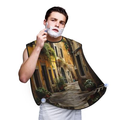 NOUZU Italian Old Street Print Beard Bib Apron For Men, Beard Hair Catcher For Men Shaving Trimming,Beard Cape Cloth, Black